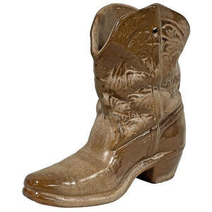 Vintage Frankoma Pottery Cowboy Boot Wall Pocket Planter Brown Western 7" 133